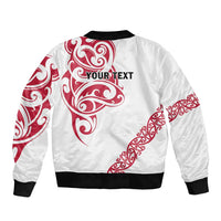All White Maori Tribal Tattoo Personalised Sleeve Zip Bomber Jacket Classic Red Polynesian Style - Polynesian Pride