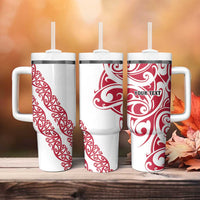 All White Maori Tribal Tattoo Personalised Tumbler With Handle Classic Red Polynesian Style - Polynesian Pride