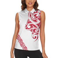 All White Maori Tribal Tattoo Personalised Women Sleeveless Polo Shirt Classic Red Polynesian Style - Polynesian Pride