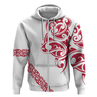 All White Maori Tribal Tattoo Personalised Zip Hoodie Classic Red Polynesian Style - Polynesian Pride