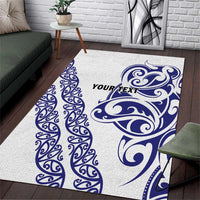 All White Maori Tribal Tattoo Personalised Area Rug Dark Blue Polynesian Style - Polynesian Pride