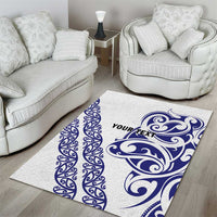 All White Maori Tribal Tattoo Personalised Area Rug Dark Blue Polynesian Style - Polynesian Pride