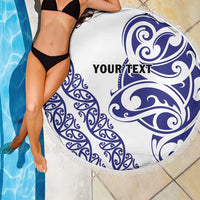 All White Maori Tribal Tattoo Personalised Beach Blanket Dark Blue Polynesian Style - Polynesian Pride