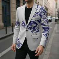 All White Maori Tribal Tattoo Personalised Blazer Dark Blue Polynesian Style - Polynesian Pride