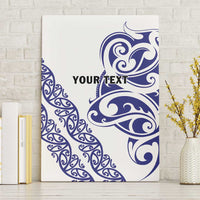 All White Maori Tribal Tattoo Personalised Canvas Wall Art Dark Blue Polynesian Style - Polynesian Pride