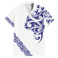 All White Maori Tribal Tattoo Personalised Family Matching Puletasi and Hawaiian Shirt Dark Blue Polynesian Style - Polynesian Pride