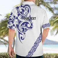 All White Maori Tribal Tattoo Personalised Hawaiian Shirt Dark Blue Polynesian Style - Polynesian Pride