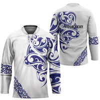All White Maori Tribal Tattoo Personalised Hockey Jersey Dark Blue Polynesian Style LT9 - Polynesian Pride