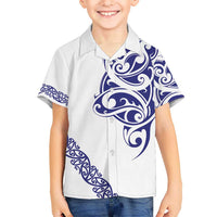 All White Maori Tribal Tattoo Personalised Kid Hawaiian Shirt Dark Blue Polynesian Style - Polynesian Pride