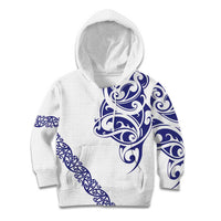 All White Maori Tribal Tattoo Personalised Kid Hoodie Dark Blue Polynesian Style LT9 Hoodie Blue - Polynesian Pride