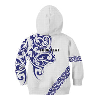 All White Maori Tribal Tattoo Personalised Kid Hoodie Dark Blue Polynesian Style LT9 - Polynesian Pride