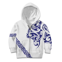 All White Maori Tribal Tattoo Personalised Kid Hoodie Dark Blue Polynesian Style LT9 Zip Hoodie Blue - Polynesian Pride