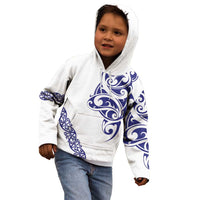 All White Maori Tribal Tattoo Personalised Kid Hoodie Dark Blue Polynesian Style LT9 - Polynesian Pride