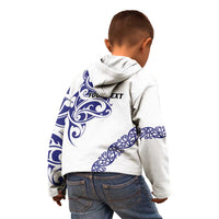 All White Maori Tribal Tattoo Personalised Kid Hoodie Dark Blue Polynesian Style LT9 - Polynesian Pride