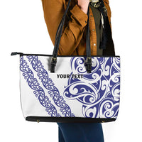 All White Maori Tribal Tattoo Personalised Leather Tote Bag Dark Blue Polynesian Style - Polynesian Pride