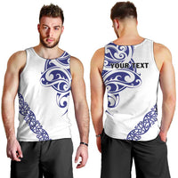 All White Maori Tribal Tattoo Personalised Men Tank Top Dark Blue Polynesian Style - Polynesian Pride