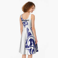 All White Maori Tribal Tattoo Personalised Midi Dress Dark Blue Polynesian Style - Polynesian Pride
