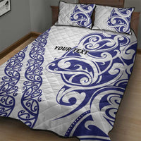 All White Maori Tribal Tattoo Personalised Quilt Bed Set Dark Blue Polynesian Style - Polynesian Pride