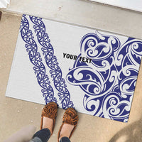 All White Maori Tribal Tattoo Personalised Rubber Doormat Dark Blue Polynesian Style LT9 - Polynesian Pride