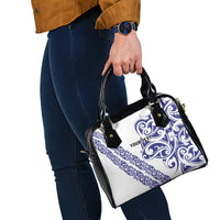 All White Maori Tribal Tattoo Personalised Shoulder Handbag Dark Blue Polynesian Style - Polynesian Pride
