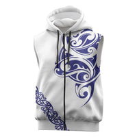 All White Maori Tribal Tattoo Personalised Sleeveless Zip Hoodie Dark Blue Polynesian Style LT9 Blue - Polynesian Pride