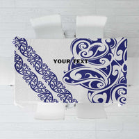 All White Maori Tribal Tattoo Personalised Tablecloth Dark Blue Polynesian Style - Polynesian Pride