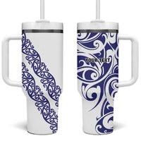 All White Maori Tribal Tattoo Personalised Tumbler With Handle Dark Blue Polynesian Style - Polynesian Pride