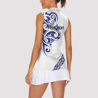 All White Maori Tribal Tattoo Personalised Women Sleeveless Polo Shirt Dark Blue Polynesian Style - Polynesian Pride
