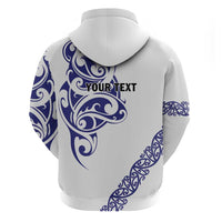 All White Maori Tribal Tattoo Personalised Zip Hoodie Dark Blue Polynesian Style - Polynesian Pride