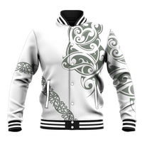 All White Maori Tribal Tattoo Personalised Baseball Jacket Moss Green Polynesian Style - Polynesian Pride