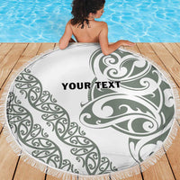 All White Maori Tribal Tattoo Personalised Beach Blanket Moss Green Polynesian Style LT9 - Polynesian Pride