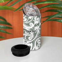 All White Maori Tribal Tattoo Personalised 4 in 1 Can Cooler Tumbler Moss Green Polynesian Style - Polynesian Pride