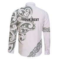 All White Maori Tribal Tattoo Personalised Family Matching Puletasi and Hawaiian Shirt Moss Green Polynesian Style - Polynesian Pride