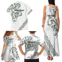 All White Maori Tribal Tattoo Personalised Family Matching Tank Maxi Dress and Hawaiian Shirt Moss Green Polynesian Style - Polynesian Pride