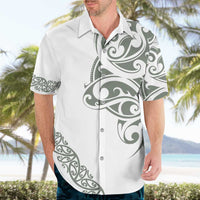 All White Maori Tribal Tattoo Personalised Hawaiian Shirt Moss Green Polynesian Style - Polynesian Pride