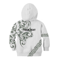 All White Maori Tribal Tattoo Personalised Kid Hoodie Moss Green Polynesian Style LT9 - Polynesian Pride