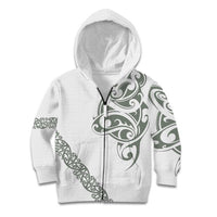 All White Maori Tribal Tattoo Personalised Kid Hoodie Moss Green Polynesian Style LT9 Zip Hoodie Green - Polynesian Pride