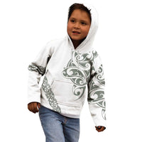 All White Maori Tribal Tattoo Personalised Kid Hoodie Moss Green Polynesian Style LT9 - Polynesian Pride