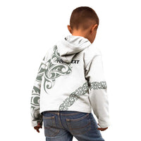 All White Maori Tribal Tattoo Personalised Kid Hoodie Moss Green Polynesian Style LT9 - Polynesian Pride