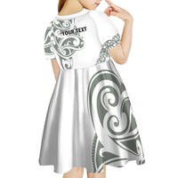 All White Maori Tribal Tattoo Personalised Kid Short Sleeve Dress Moss Green Polynesian Style - Polynesian Pride
