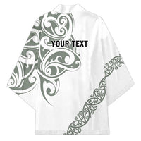 All White Maori Tribal Tattoo Personalised Kimono Moss Green Polynesian Style - Polynesian Pride