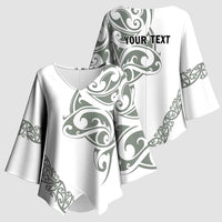 All White Maori Tribal Tattoo Personalised Kimono Sleeve Blouse Moss Green Polynesian Style - Polynesian Pride