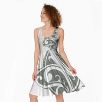 All White Maori Tribal Tattoo Personalised Midi Dress Moss Green Polynesian Style - Polynesian Pride