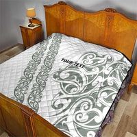 All White Maori Tribal Tattoo Personalised Quilt Moss Green Polynesian Style - Polynesian Pride