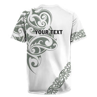 All White Maori Tribal Tattoo Personalised Rugby Jersey Moss Green Polynesian Style LT9 - Polynesian Pride
