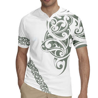 All White Maori Tribal Tattoo Personalised Rugby Jersey Moss Green Polynesian Style LT9 - Polynesian Pride