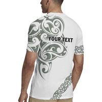 All White Maori Tribal Tattoo Personalised Rugby Jersey Moss Green Polynesian Style LT9 - Polynesian Pride