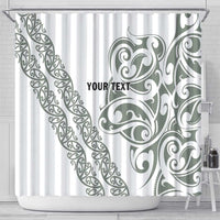 All White Maori Tribal Tattoo Personalised Shower Curtain Moss Green Polynesian Style - Polynesian Pride