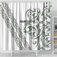 All White Maori Tribal Tattoo Personalised Shower Curtain Moss Green Polynesian Style - Polynesian Pride