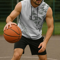 All White Maori Tribal Tattoo Personalised Sleeveless Hoodie Moss Green Polynesian Style - Polynesian Pride